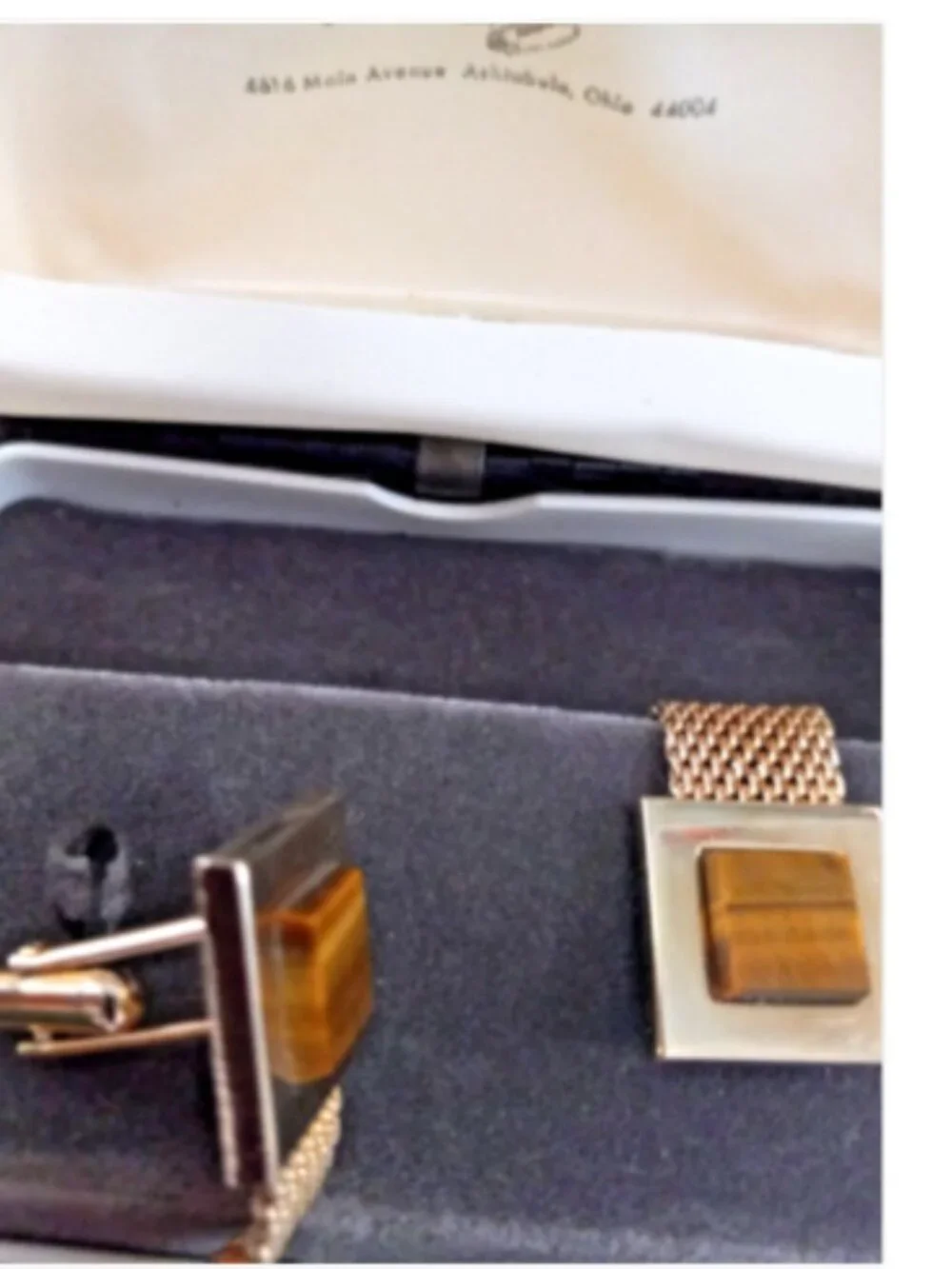 Vintage Swank Genuine Tiger Eye Gold Tone Mesh Wrap Around Cuff Links w Box